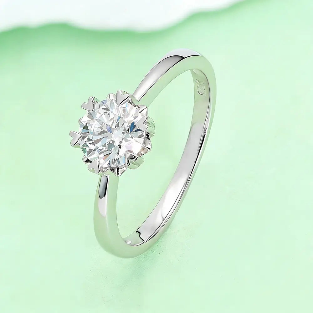 S925 Silver Simple Style 1ct Round Lab Grown Diamond Heart Six‑Prong Ring