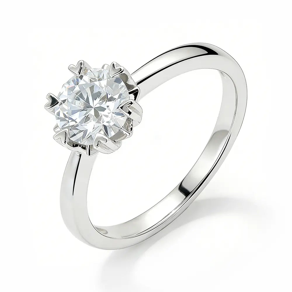S925 Silver Simple Style 1ct Round Lab Grown Diamond Heart Six‑Prong Ring