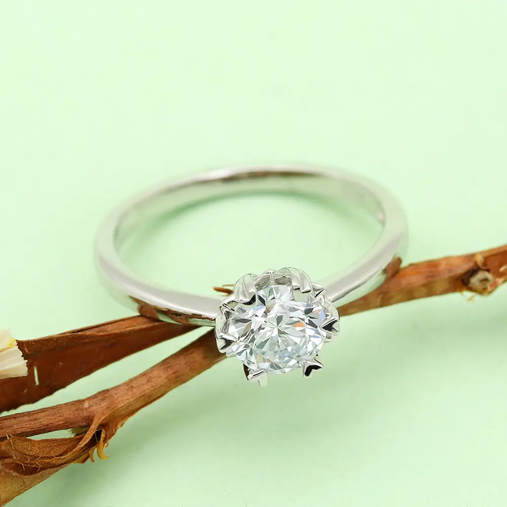 S925 Silver Simple Style 1ct Round Lab Grown Diamond Heart Six‑Prong Ring