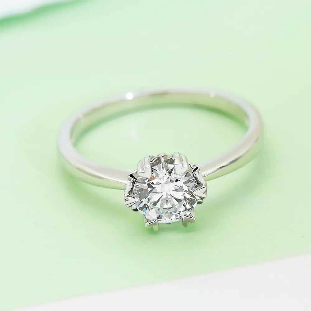 S925 Silver Simple Style 1ct Round Lab Grown Diamond Heart Six‑Prong Ring