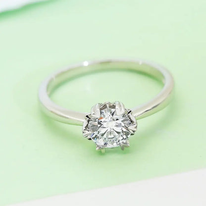 S925 Silver Simple Style 1ct Round Lab Grown Diamond Heart Six‑Prong Ring