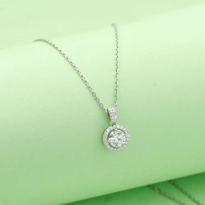 S925 Silver Brilliant Halo Solitaire Lab Grown Diamond Necklace