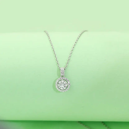 S925 Silver Brilliant Halo Solitaire Lab Grown Diamond Necklace