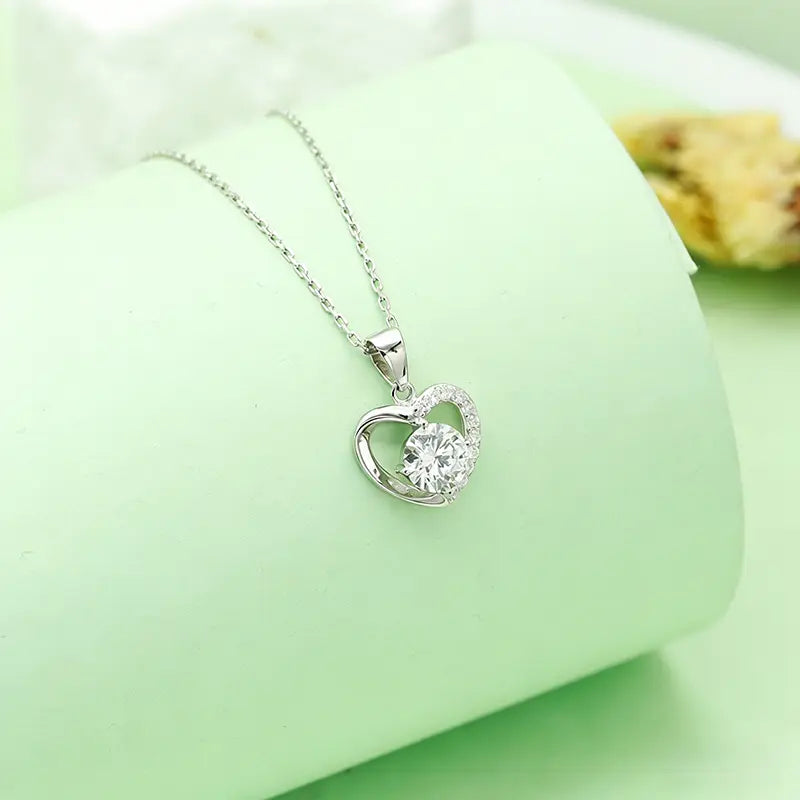 S925 Silver Heart Kiss Lab Diamond Diamond Necklace