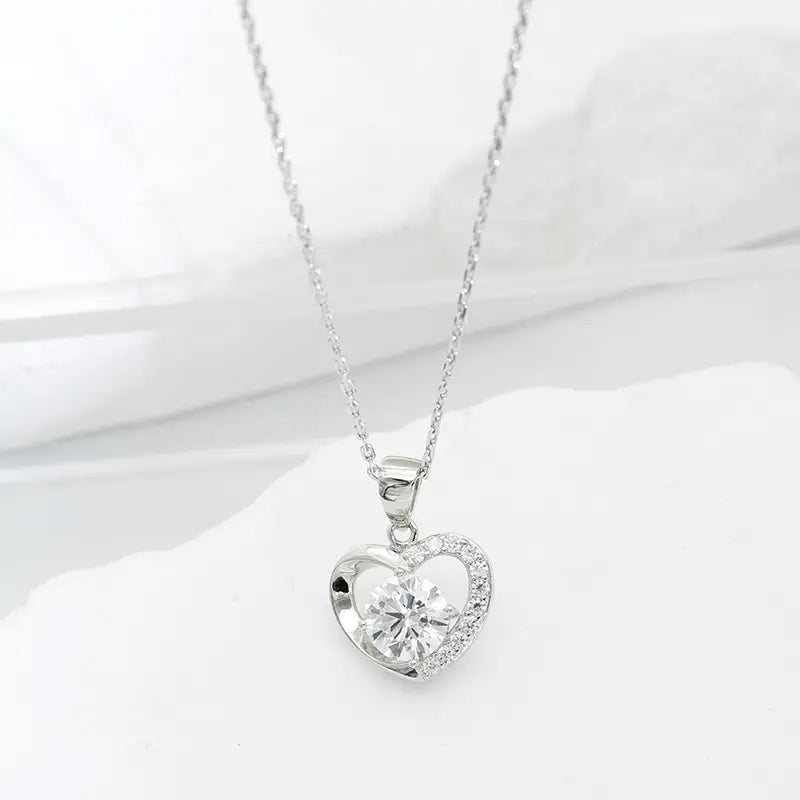 S925 Silver Heart Kiss Lab Diamond Diamond Necklace