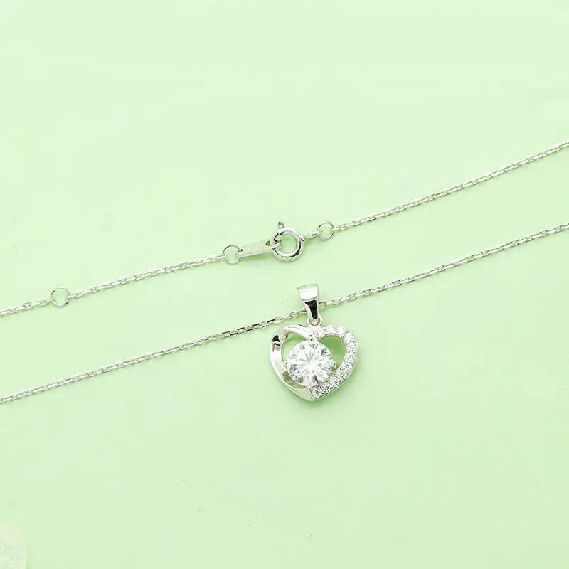 S925 Silver Heart Kiss Lab Diamond Diamond Necklace