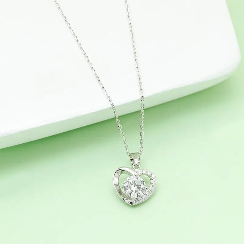 S925 Silver Heart Kiss Lab Diamond Diamond Necklace
