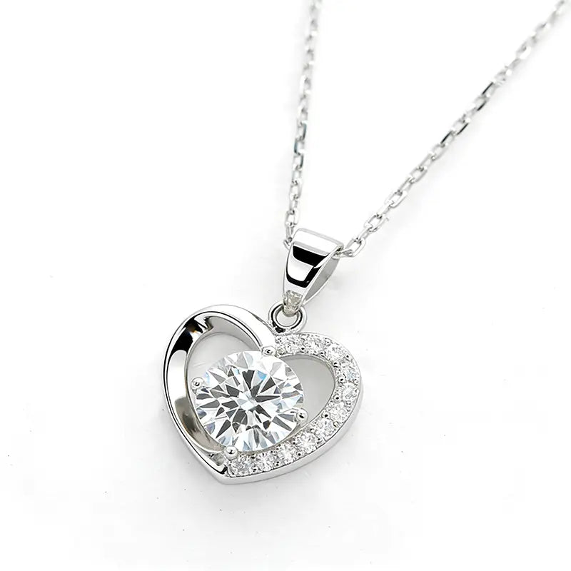 S925 Silver Heart Kiss Lab Diamond Diamond Necklace