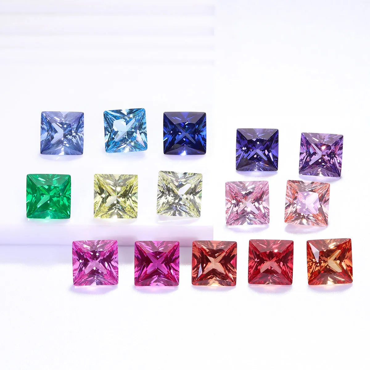 Princess Cut Flame‑Fusion Lab Grown Loose Gemstones Multi‑Color Ruby Sapphire Aquamarine Certified Stone