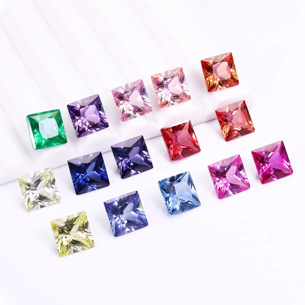 Princess Cut Flame‑Fusion Lab Grown Loose Gemstones Multi‑Color Ruby Sapphire Aquamarine Certified Stone