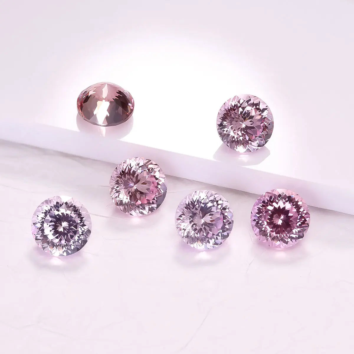 Round 100-Facet Precision Cut Pink Morganite Corundum Loose Gemstone