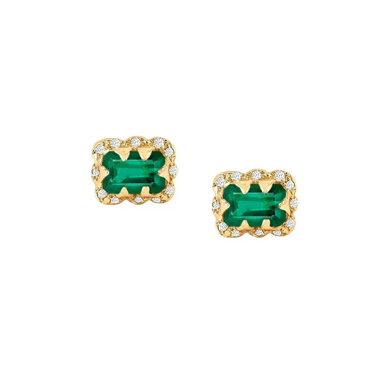 Luxury Large Carat Lab Grown Zambian Emerald Set| 18K Gold Plated S925 Silver Earrings Ring Necklace