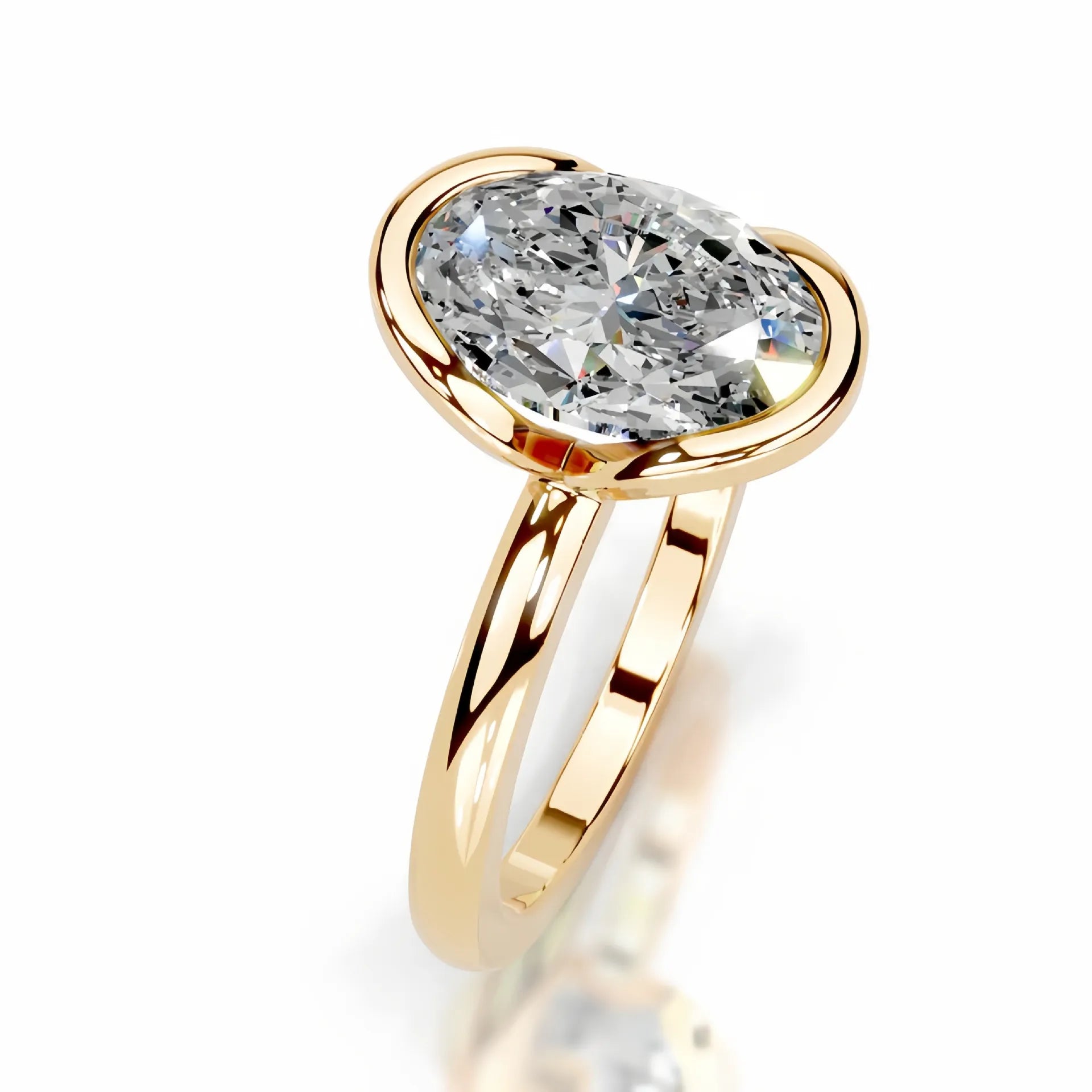 18K Gold Plated S925 Silver Half Bezel D Color 2CT Moissanite Wedding Ring