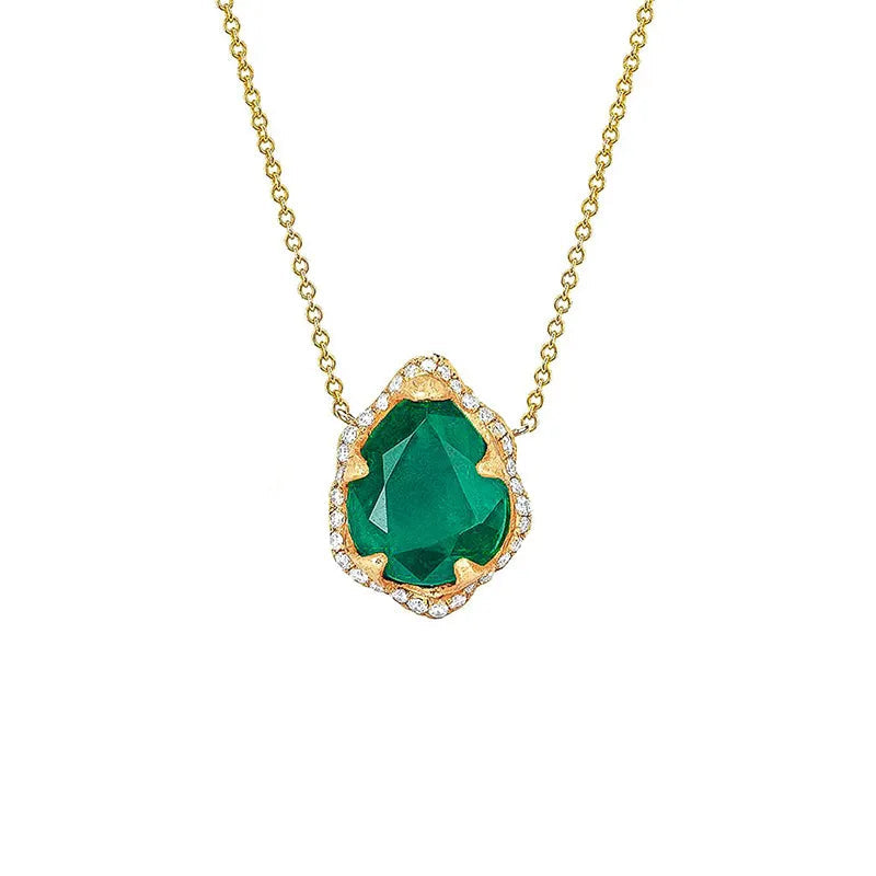Luxury Large Carat Lab Grown Zambian Emerald Set| 18K Gold Plated S925 Silver Earrings Ring Necklace