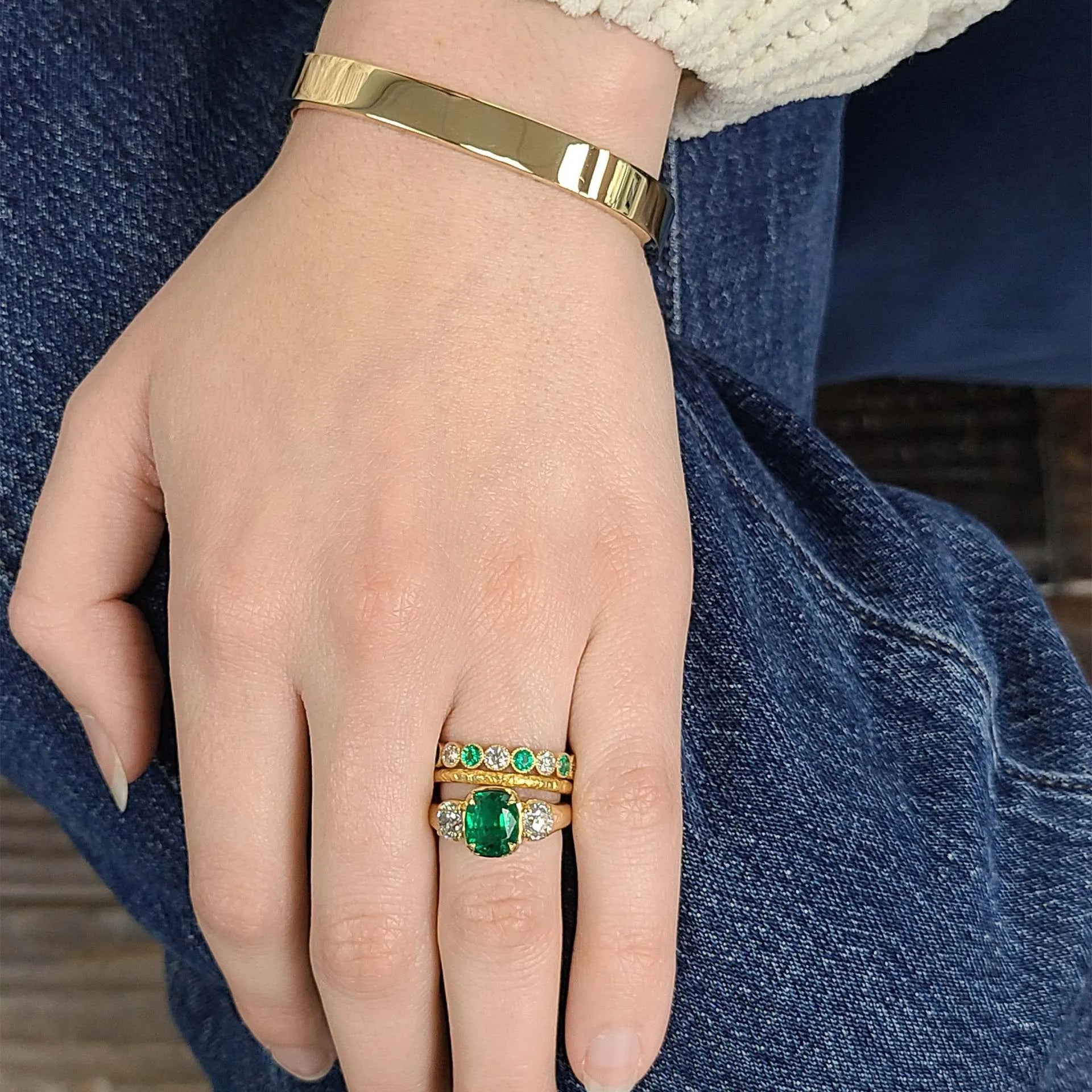 Luxury Lab Grown Emerald & Blue Sapphire Color Gemstone Ring| 18K Gold Plated S925 Sterling Silver