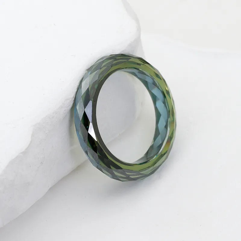 Multi-Color Faceted Moissanite Ring White & Green Moissanite Fashion Band| Customizable Gemstone Jewelry For Men Women