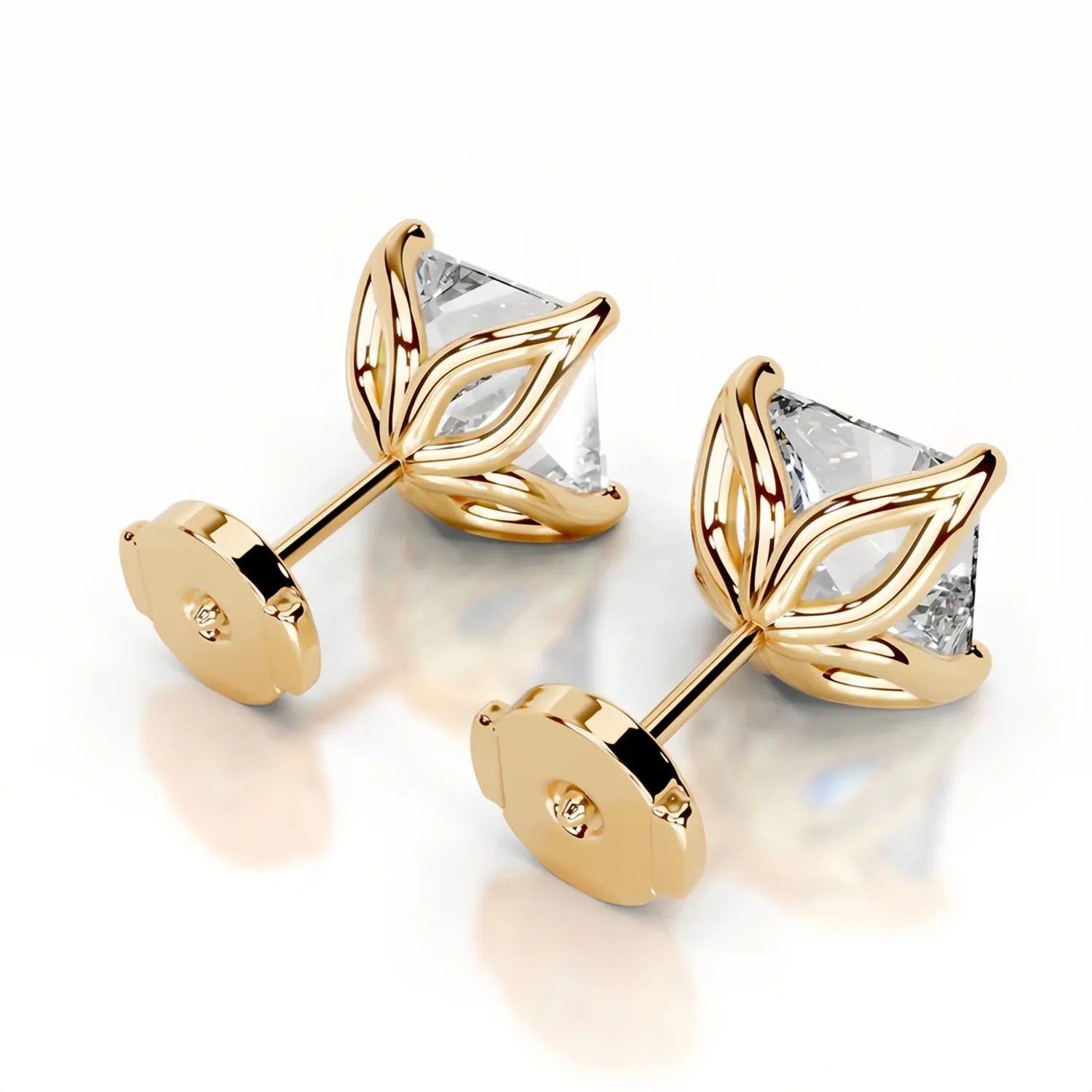 1CT Moissanite Stud Earrings | Tulip Four-Prong S925 Silver 18K Gold Plated