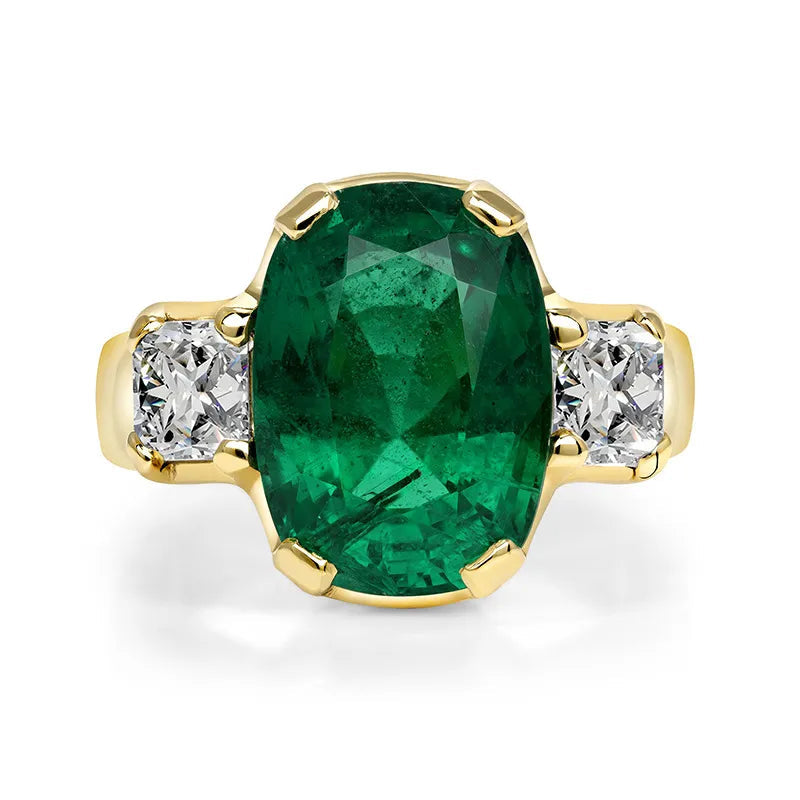 Luxury Lab Grown Emerald & Blue Sapphire Color Gemstone Ring| 18K Gold Plated S925 Sterling Silver