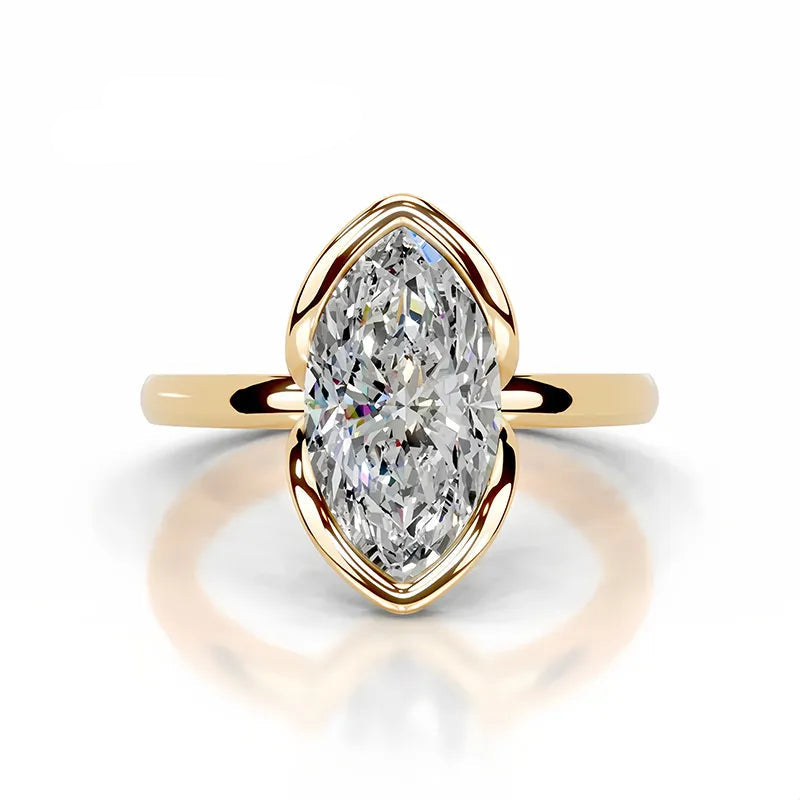 18K Gold Plated S925 Silver Half Bezel D Color 2CT Moissanite Wedding Ring