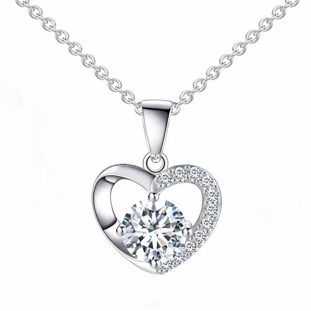 S925 Silver Heart Kiss Lab Diamond Diamond Necklace