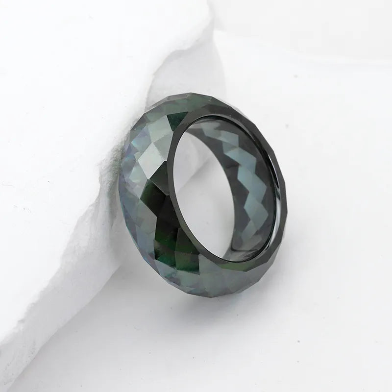 Multi-Color Faceted Moissanite Ring White & Green Moissanite Fashion Band| Customizable Gemstone Jewelry For Men Women