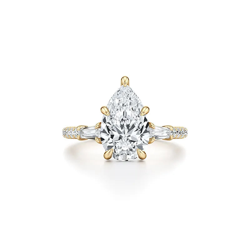 2CT Three Stone Moissanite Ring Women | 18K Gold Plated S925 Silver Luxury Engagement Ring