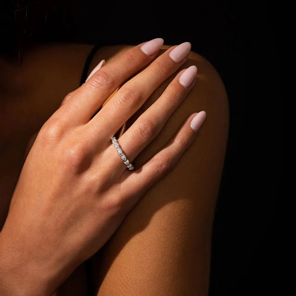 10pt 15pt 30pt 50pt Full Pave Stackable Band Ring|Light Luxury Dainty S925 Sterling Silver Moissanite Ring