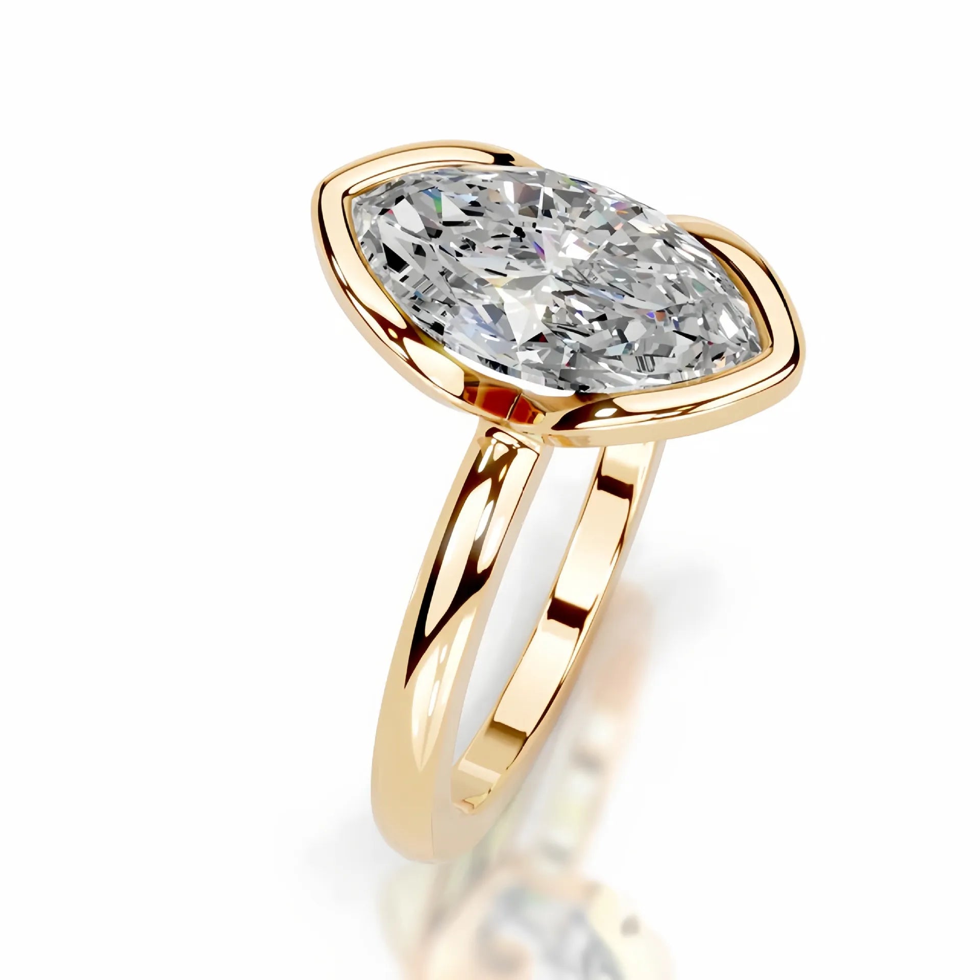 18K Gold Plated S925 Silver Half Bezel D Color 2CT Moissanite Wedding Ring
