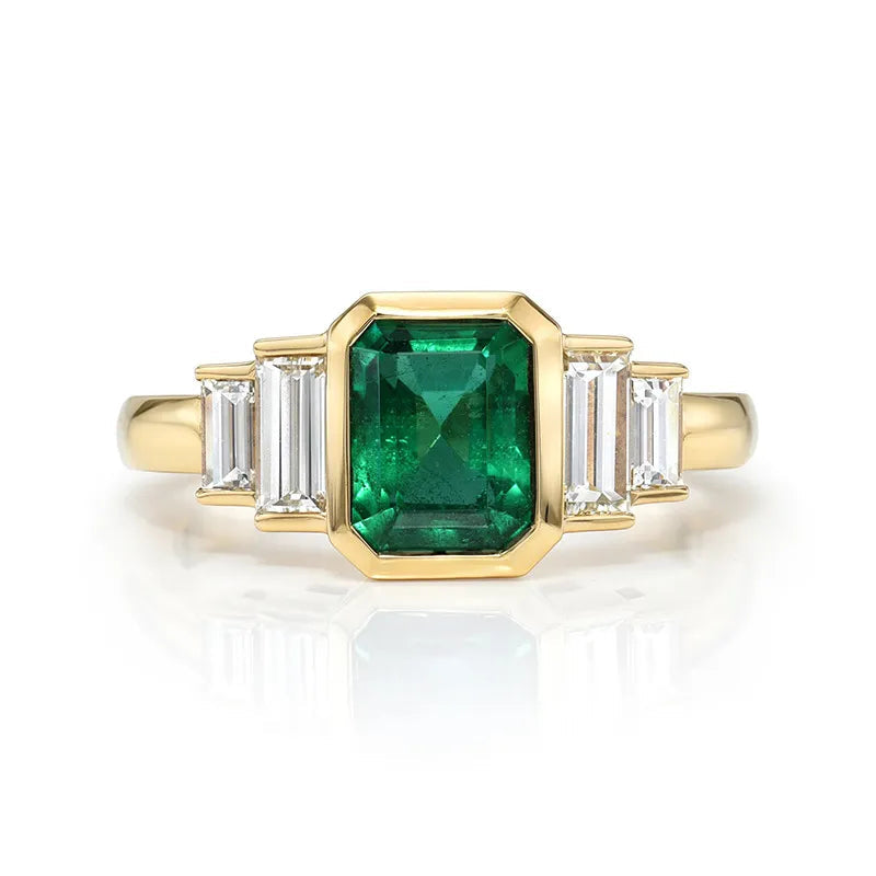 Luxury Lab Grown Emerald & Blue Sapphire Color Gemstone Ring| 18K Gold Plated S925 Sterling Silver