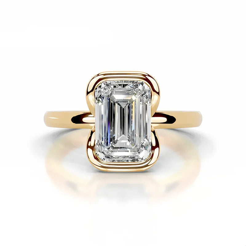 18K Gold Plated S925 Silver Half Bezel D Color 2CT Moissanite Wedding Ring