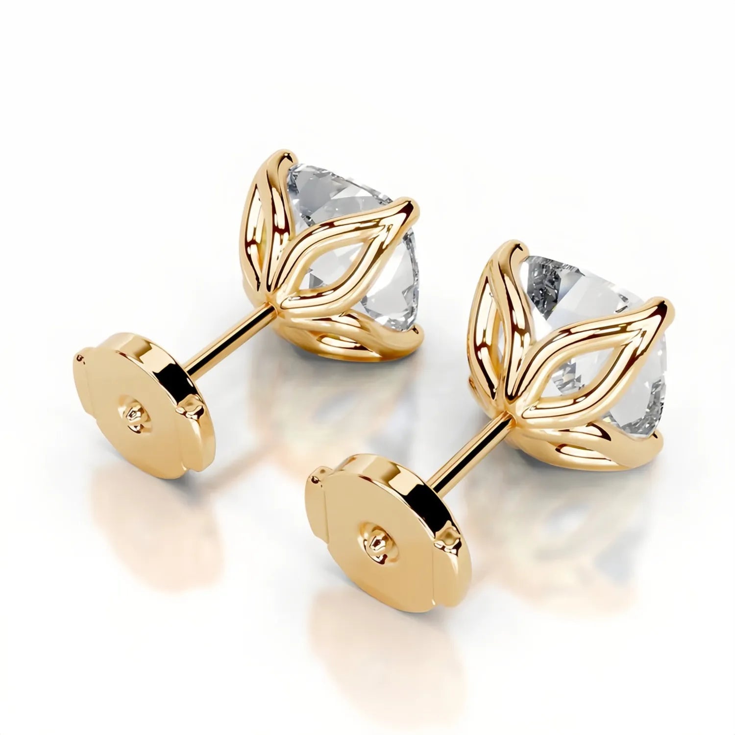 1CT Moissanite Stud Earrings | Tulip Four-Prong S925 Silver 18K Gold Plated