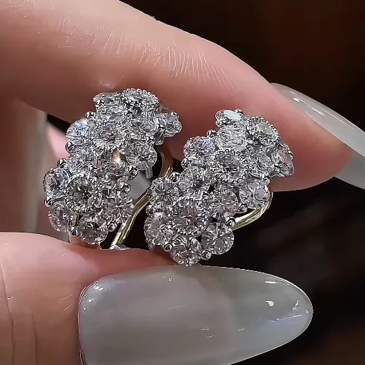 18k Gold Lab Grown Diamond Multi-Colored Three-Stone Stud Earrings