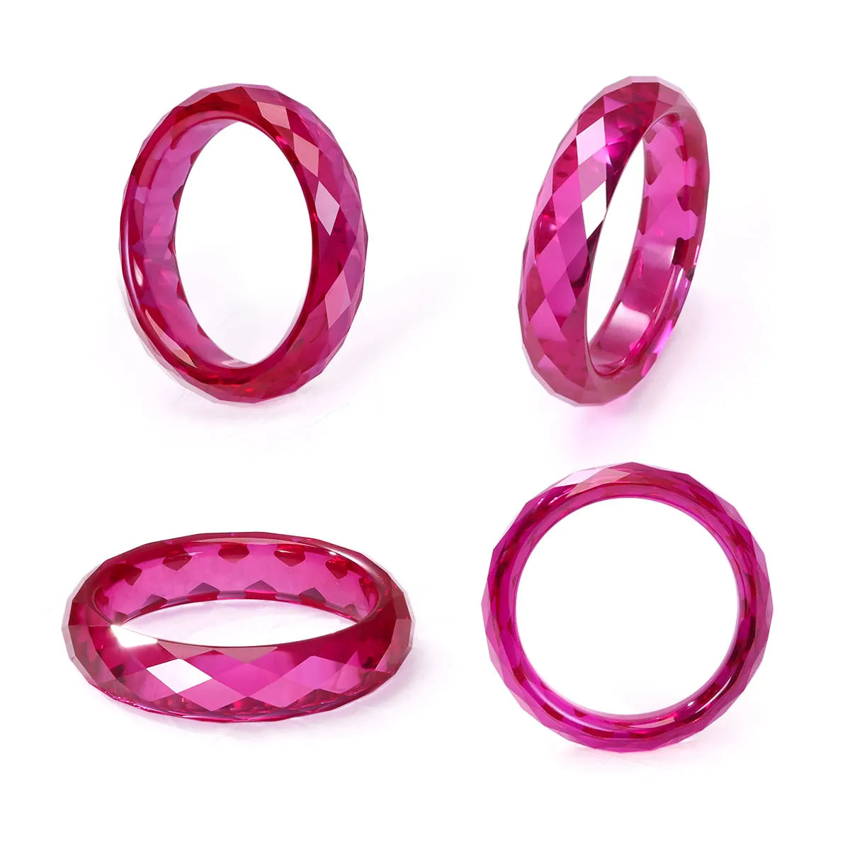 Solid Faceted Lab Grown Ruby Band Ring Customizable Unisex Finger Jewelry For Men Women