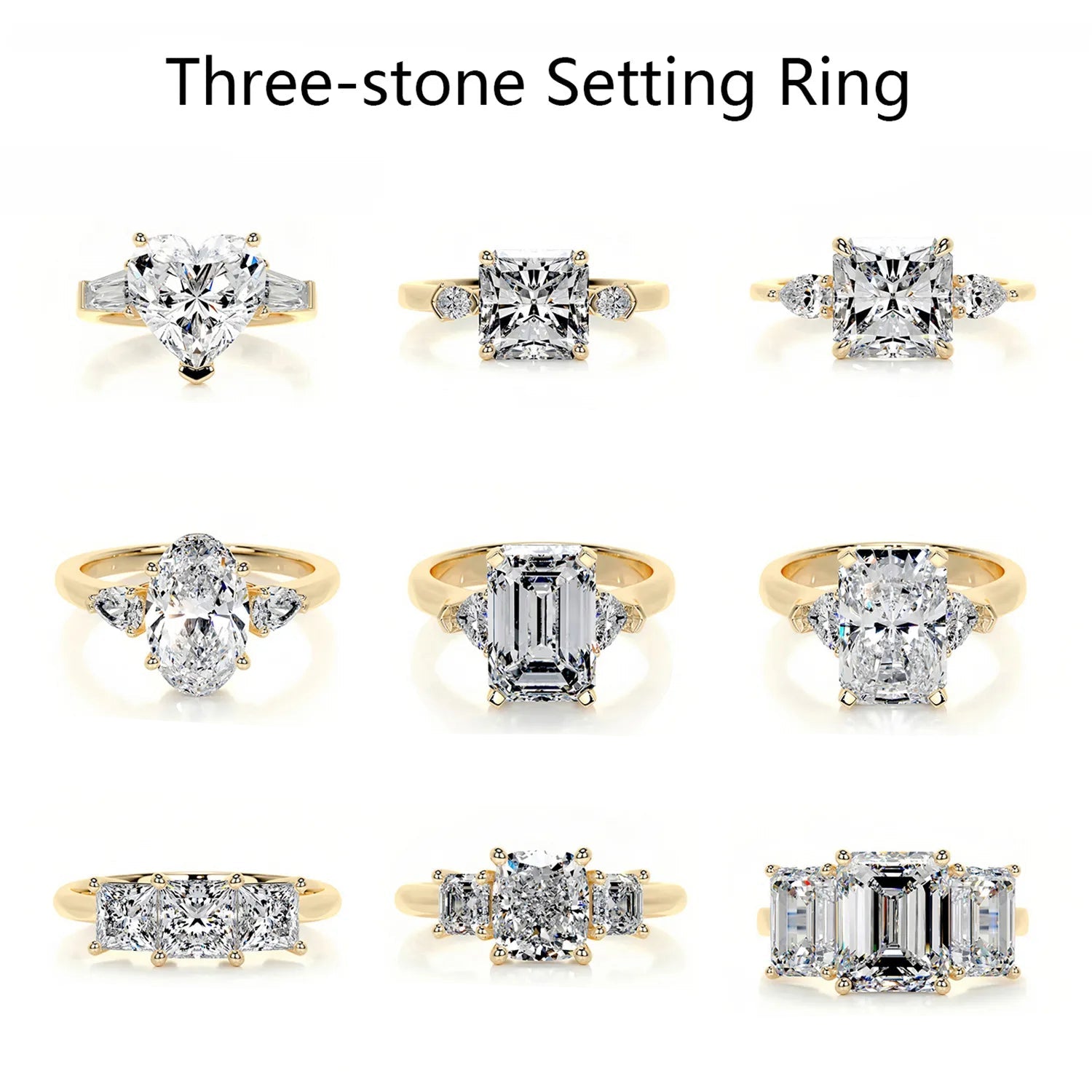 Luxury Large Carat Three Stone Moissanite Wedding Ring