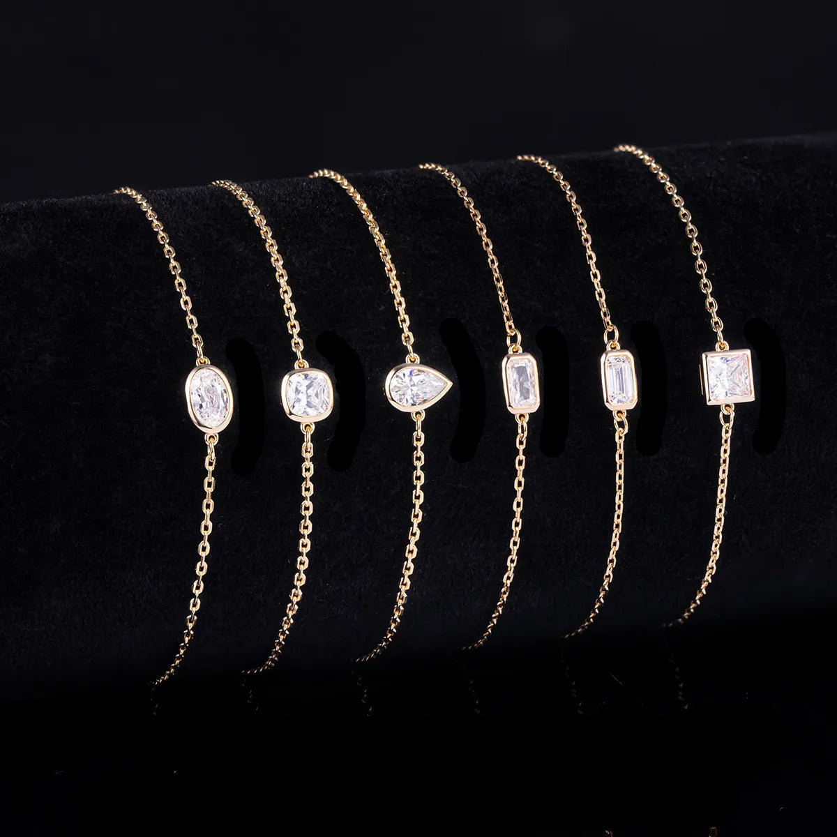18K Gold Plated S925 Silver Thin Stack Bracelet| 0.5CT Bezel Set Moissanite