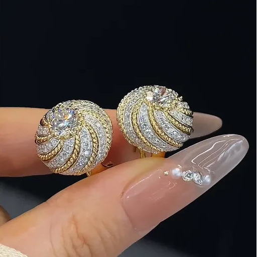 18K Gold Vintage Lab Grown White Diamond Earrings