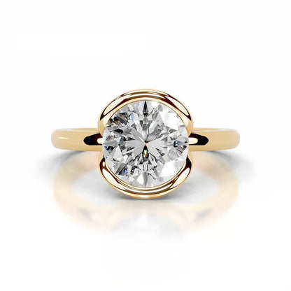 18K Gold Plated S925 Silver Half Bezel D Color 2CT Moissanite Wedding Ring