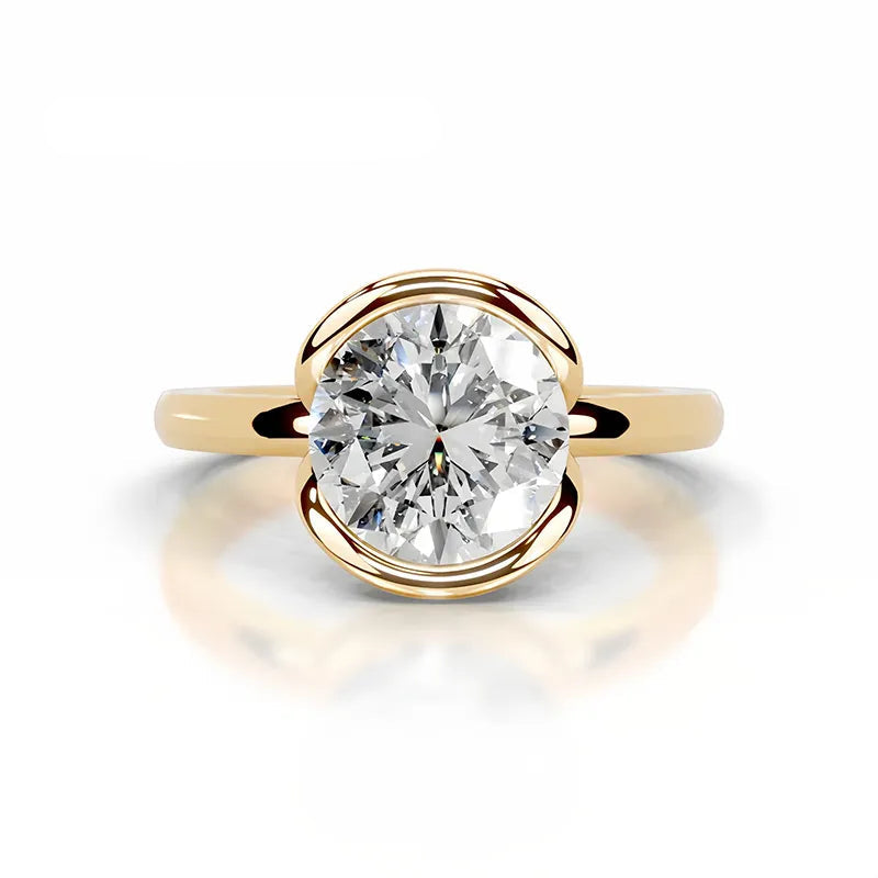 18K Gold Plated S925 Silver Half Bezel D Color 2CT Moissanite Wedding Ring