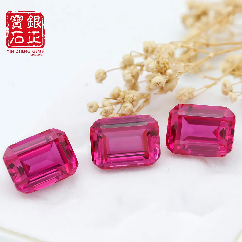 Flame Melted Rubellite Stone Emerald Cut