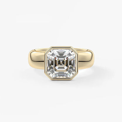 Wide Band Bezel Set 2CT Moissanite Ring | 18K Gold Plated S925 Silver Unisex