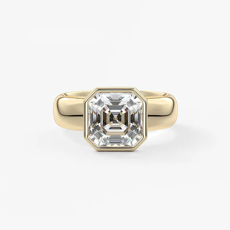 Wide Band Bezel Set 2CT Moissanite Ring | 18K Gold Plated S925 Silver Unisex