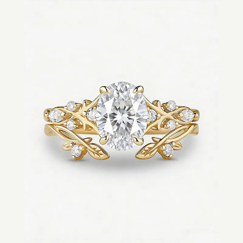 Garden Series - 1.5CT Oval Cut Moissanite Stackable Bridal Ring Set