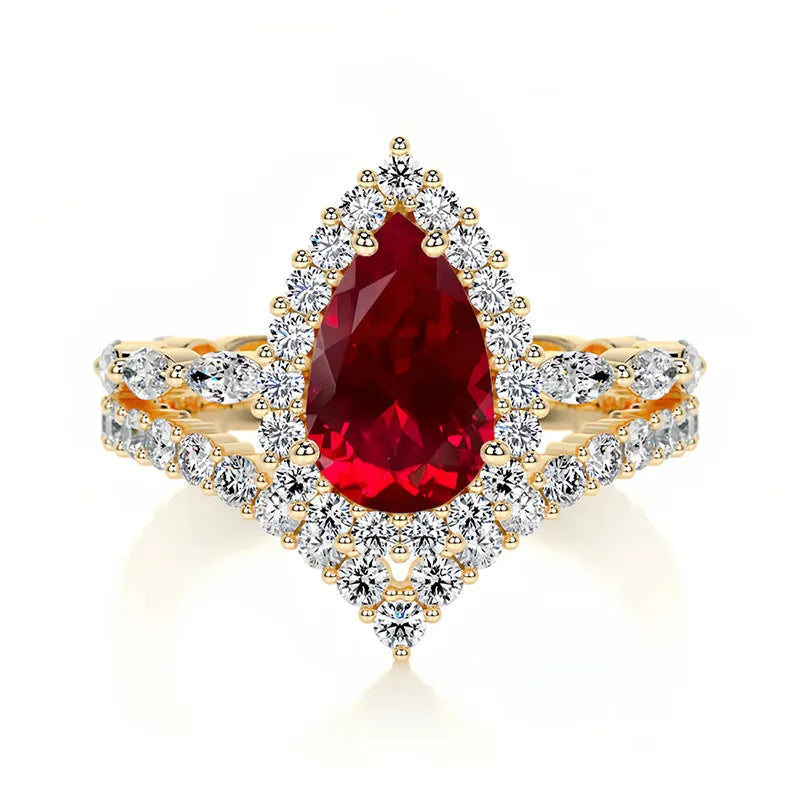 Luxury Pulled Method Lab Grown Ruby Ring| S925 Sterling Silver 18K Gold Plated Fine Color Gem Jewelry