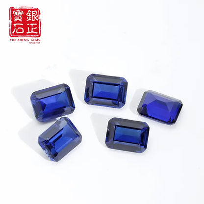 Flame Melted Royal Blue Sapphire Emerald Cut