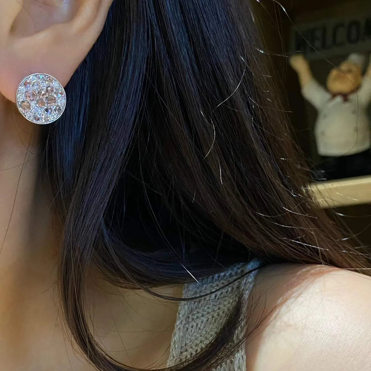 18K Solid Gold Rose Cut Lab-Grown White Diamond Ear Climbers
