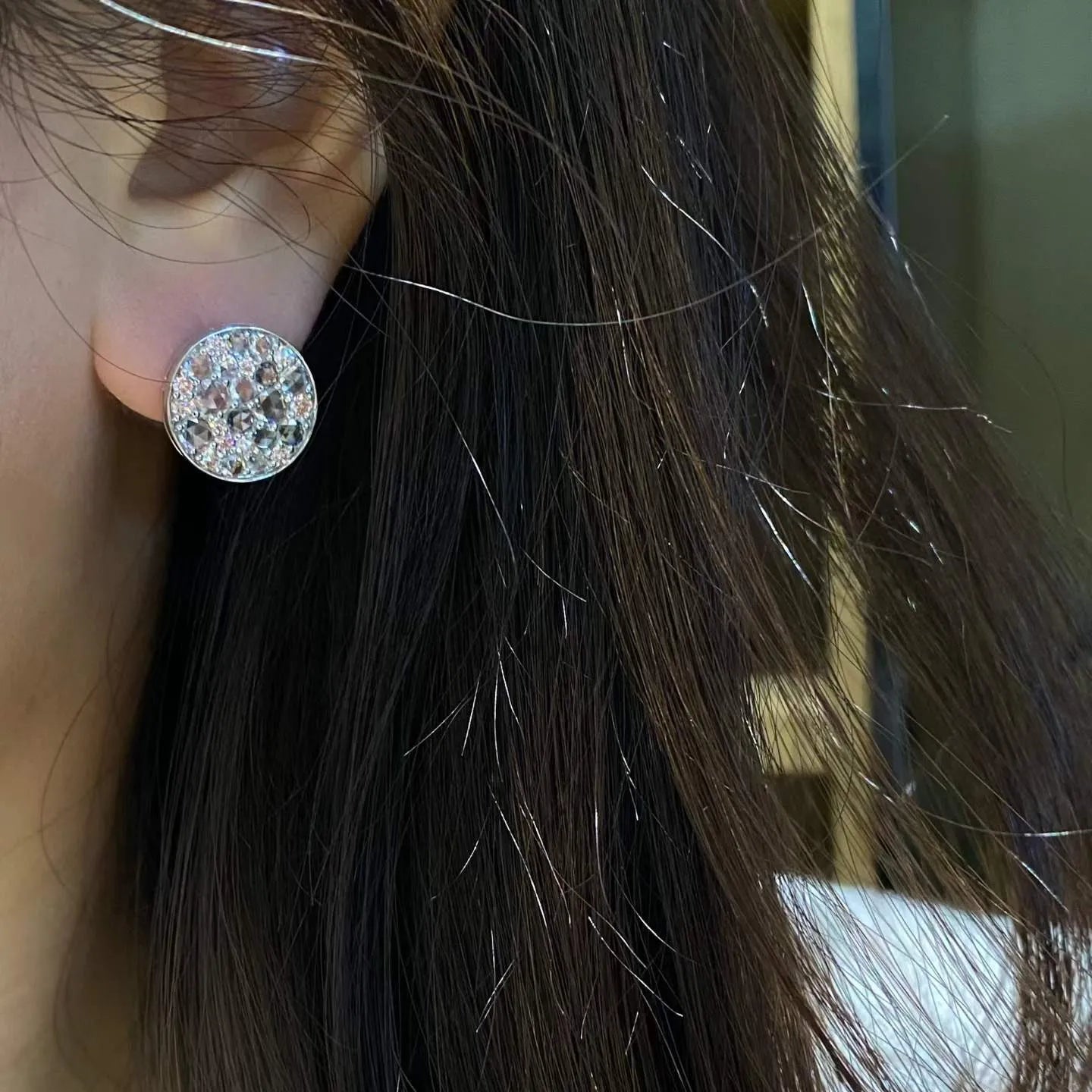 18K Solid Gold Rose‑Cut Lab‑Grown White & Round Pink Diamond Ear Climbers