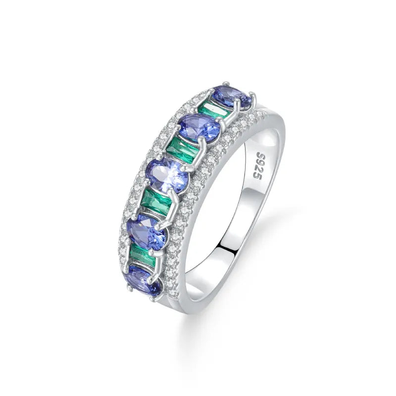 High-End Natural Opal Ring Inlaid With Sapphire Accents| Solid S925 Sterling Silver Australian Opal Fine Jewellery
