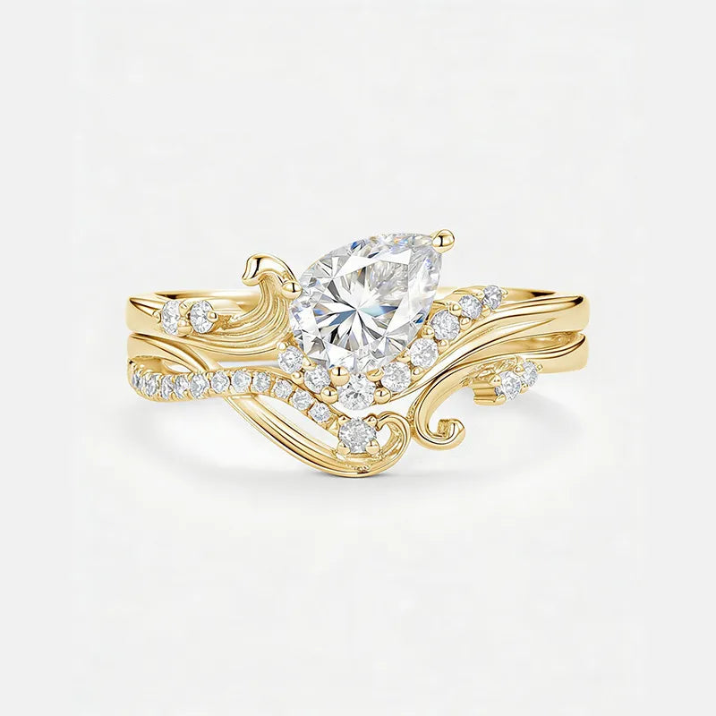 Garden Series - 1.25~1.5CT Pear Cut Moissanite Stackable Bridal Ring Set