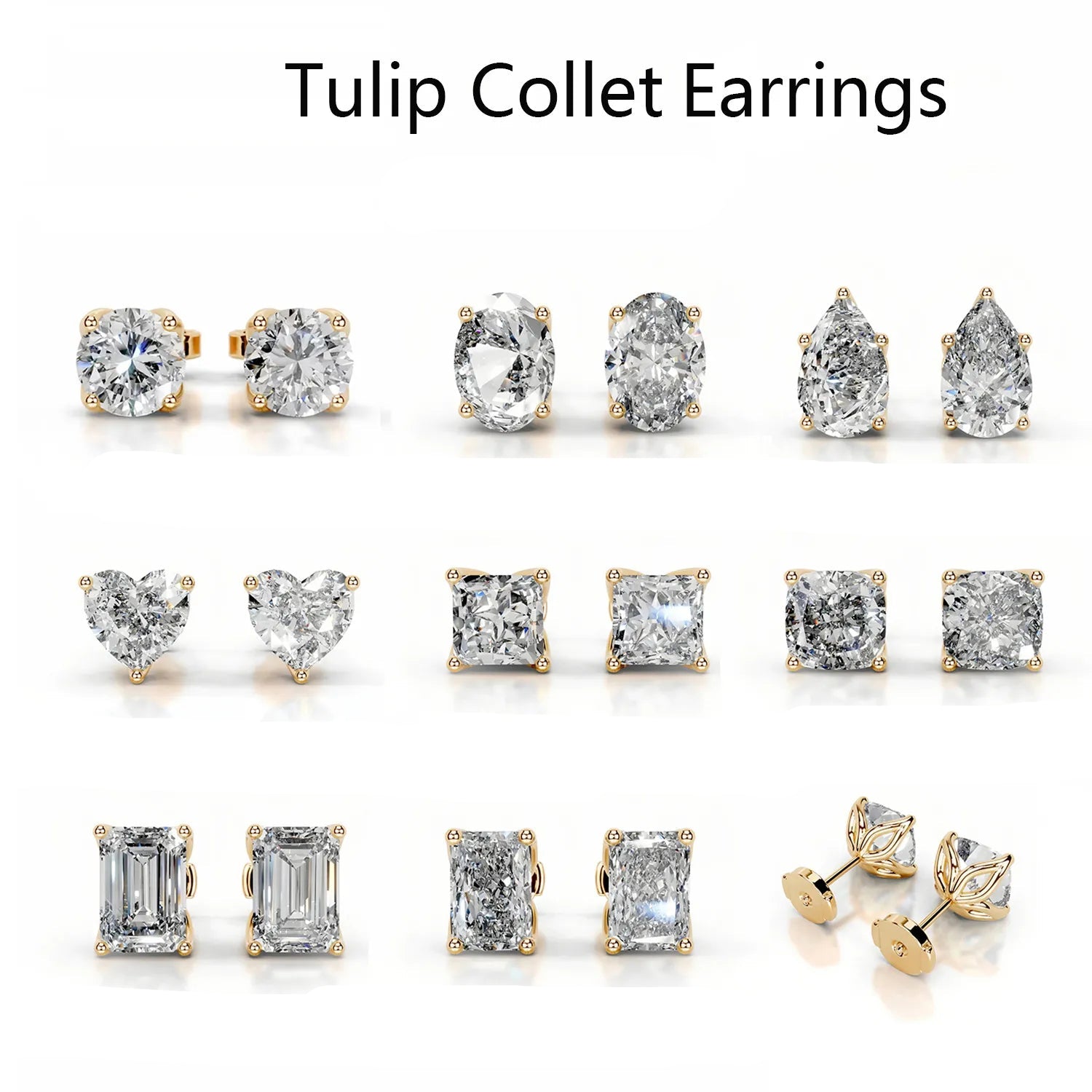 1CT Moissanite Stud Earrings | Tulip Four-Prong S925 Silver 18K Gold Plated