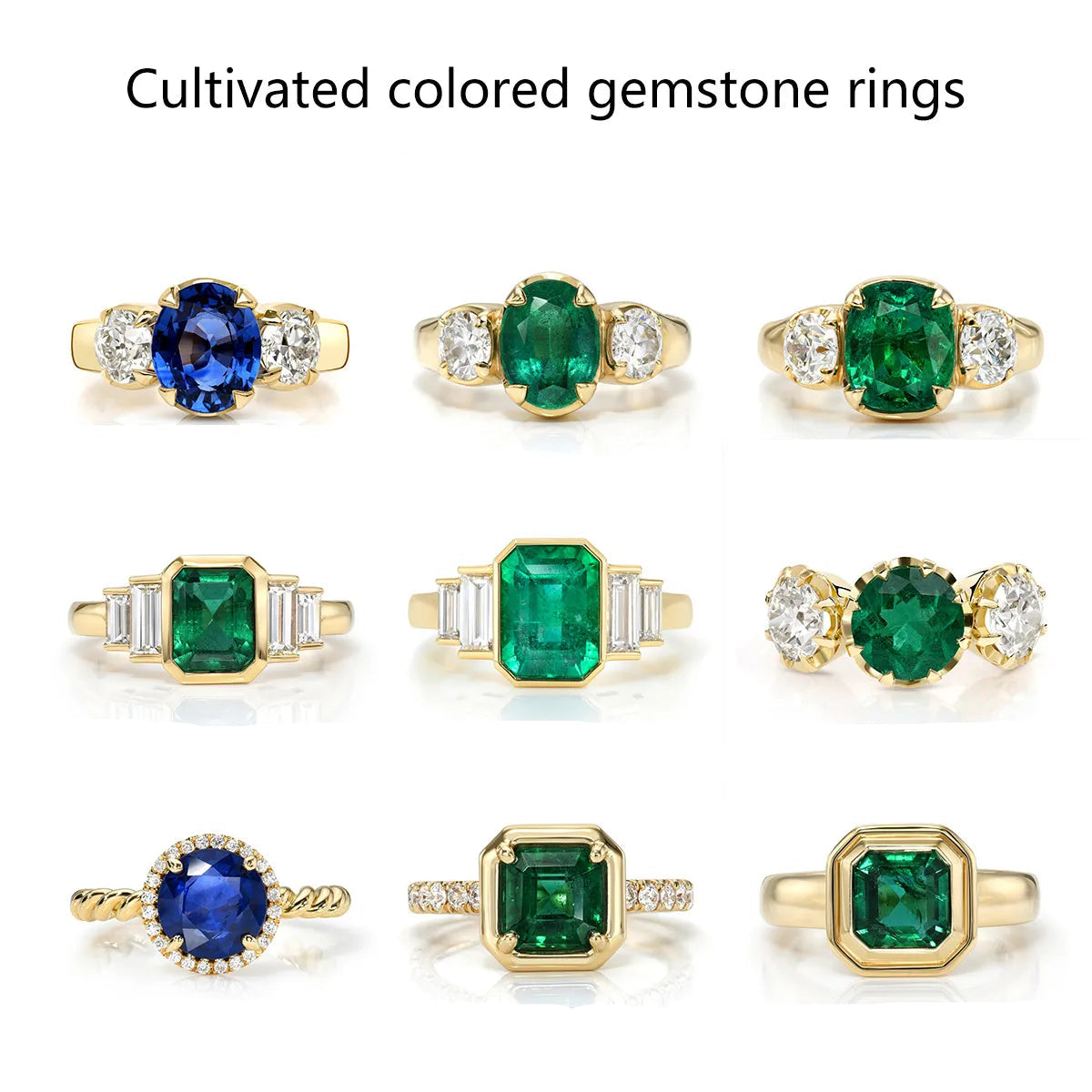 Luxury Lab Grown Emerald & Blue Sapphire Color Gemstone Ring| 18K Gold Plated S925 Sterling Silver